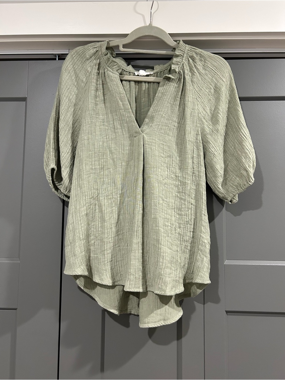 Blu Pepper Light Sage Peasant Blouse with V-Neck